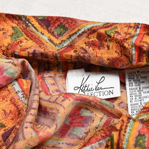Kithie Lee Women's Button Up Top Short Sleeve Geometric Silk Multicolor Size M - Picture 8 of 8